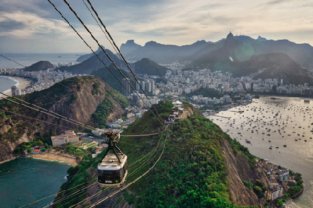 Cable car looking down at Rio de Janeiro coastline (unsplash)