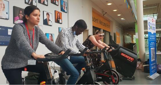 Students on cycle machines