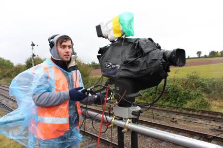 Television Production student Harvey, filming steam trains in inclement weather